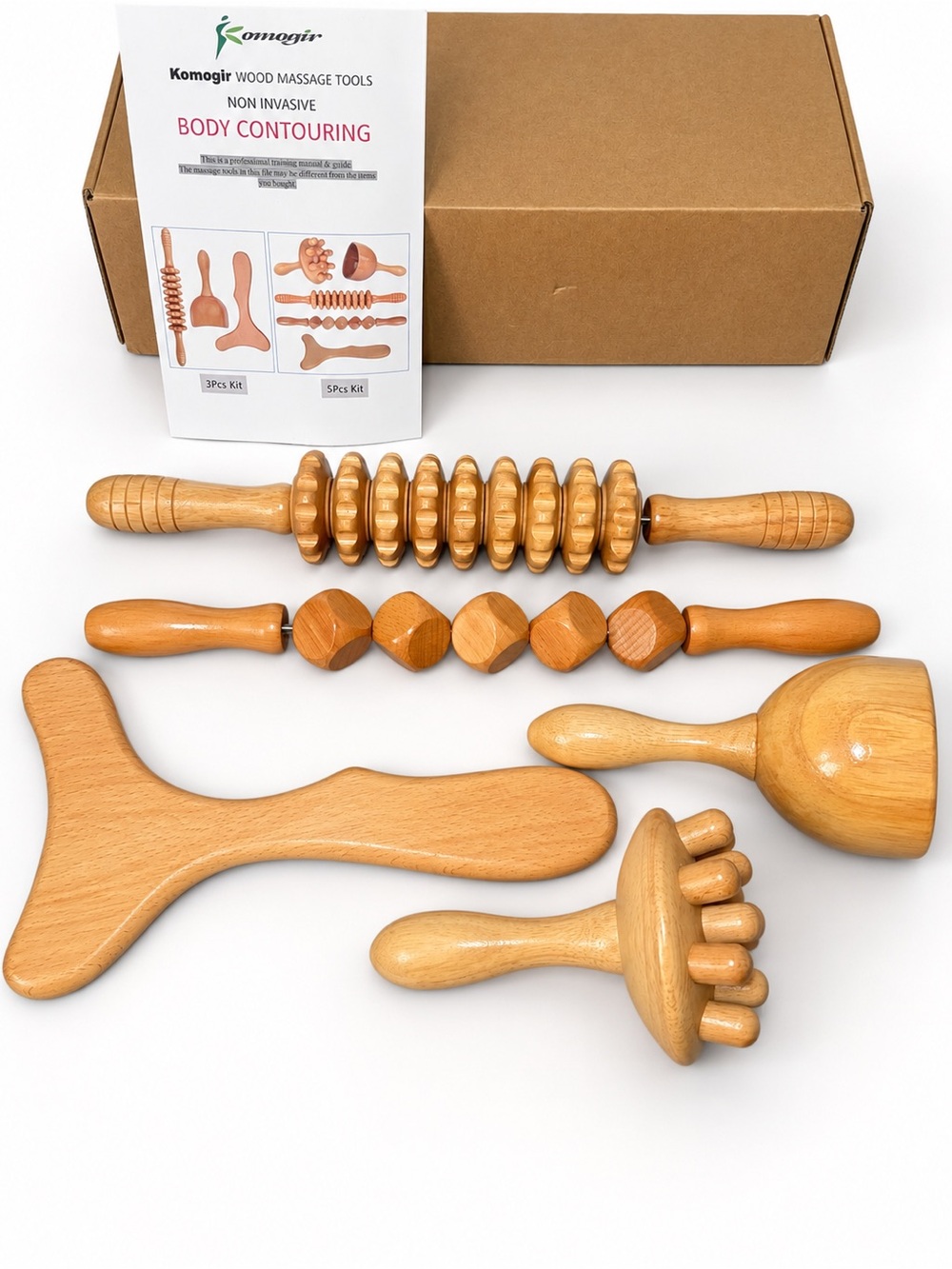Komogir Wood Body Massage & Contouring Tool Set – 5 Piece – New